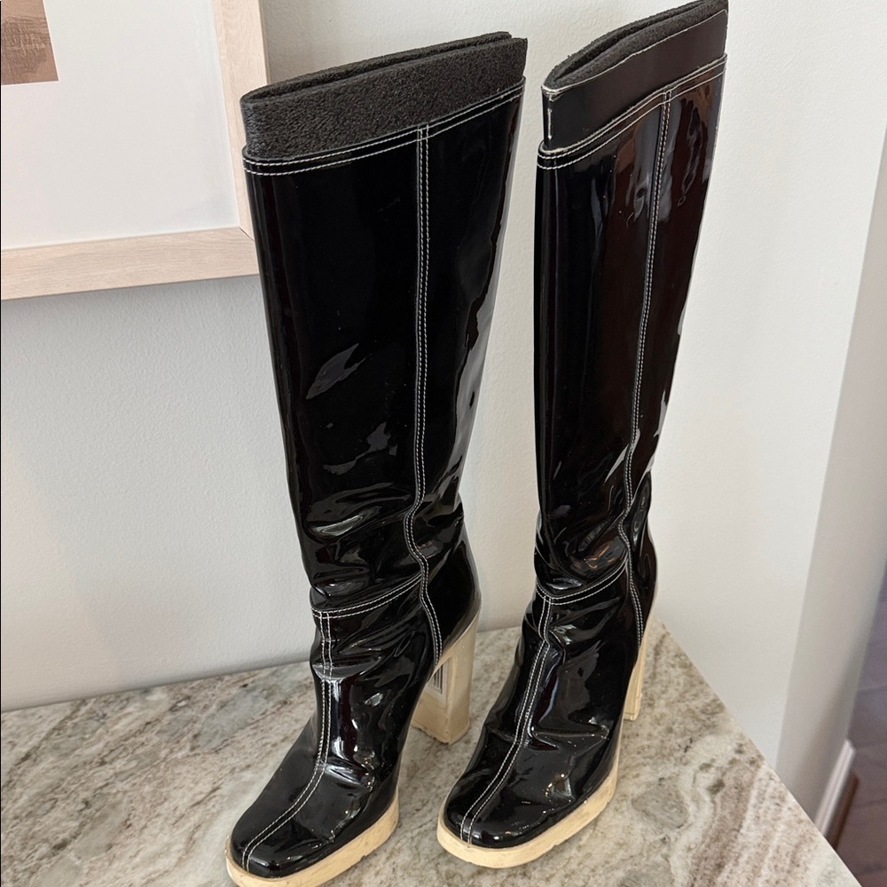 Vintage Miu Miu Black Patent Leather Heeled Boots